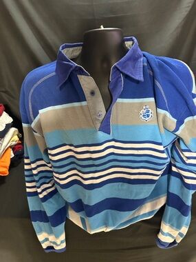 Blue Striped Rugby Polo with Crest-bare fox size XL-#565